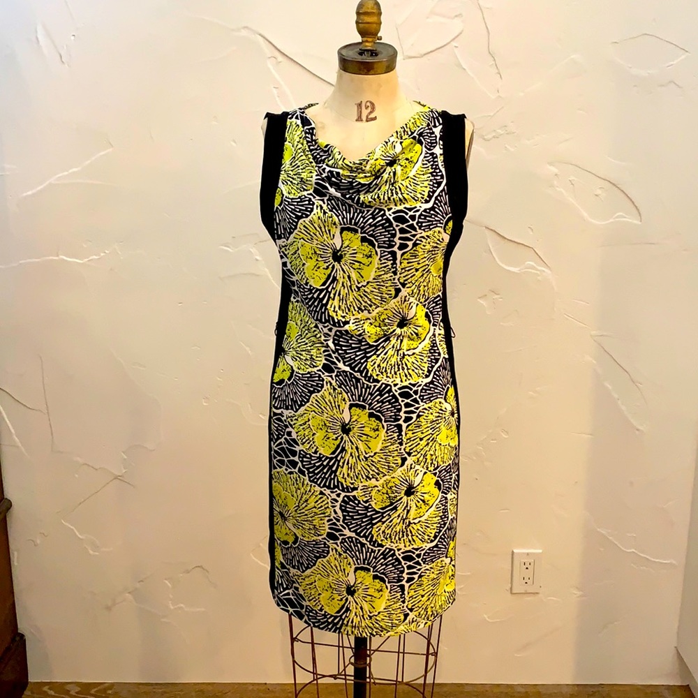 BCBG Maxazria Yellow/Black Floral Dress